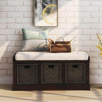 Longshore Tides Lilbourn Antique Navy Colour TREXM Rustic Storage Bench With 3 Removable Classic Fabric Basket