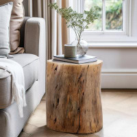 Millwood Pines Wood Log 19"H Stool with Natural Finish and Acacia Wood Construction for Rustic and Cozy Room or Patio Dé