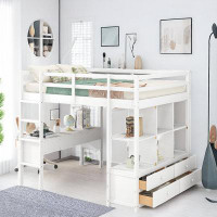 Harriet Bee Hayet Kids Full Loft Bed with Desk and Drawers