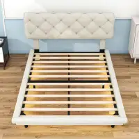 Latitude Run® Full Upholstered Platform Bed with Light Stripe and Slats