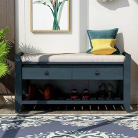 Longshore Tides Dunmire Old Pine TREXM Shoe Rack With Cushioned Seat And Drawers, Multipurpose Entryway Storage Bench