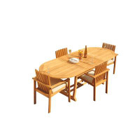 Teak Smith Grade-A Teak Dining Set: 94" Double Extension Oval Table And 8 Clipper Stacking Arm Chairs