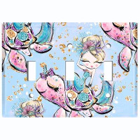 WorldAcc Metal Light Switch Plate Outlet Cover (Mermaid Turtle Blue - Triple Toggle)