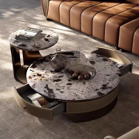 STAR BANNER Italian Light Luxury Coffee Table Combination Home Living Room Modern Simple Creative Round Rock Plate Coffe