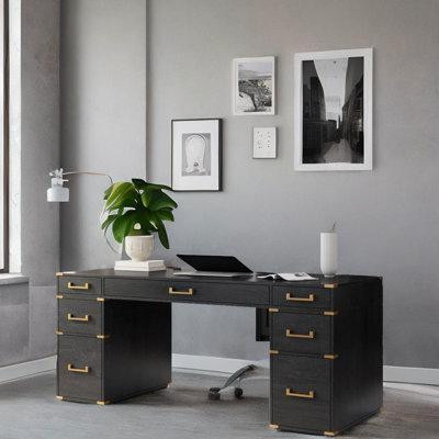 Everly Quinn Crandallwood 70'' W Rectangle Executive Desk with and Cabinet in Desks