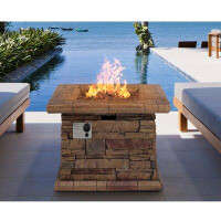 Foundry Select Outdoor Propane Burning Fire Pit, Square Stonecrest Patio Fire Table 50,000 BTU W Lava Rocks, Waterproof