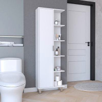 Latitude Run® Laureana Linen 63-inch High Bathroom Cabinet Storage Cabinet with Four Open Shelves