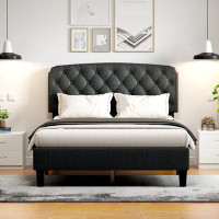 Winston Porter King Size Adjustable Headboard With Fine Linen Upholstery And Button Tufting For Bedroom