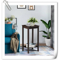 Ebern Designs 2-Tier Tall End Table With Storage Shelf And Solid Wood Legs, Sofa Side Table Telephone Table For Living R