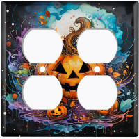 WorldAcc Metal Light Switch Plate Outlet Cover (Halloween Spooky Pumpkin Patch - Double Duplex)