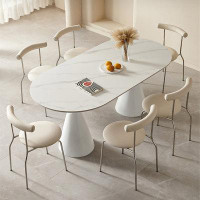 Great Deals Trading 6 - Person White  Oval Fibre Reinforced Plastic Sintered Stone Tabletop Dining Table Set
