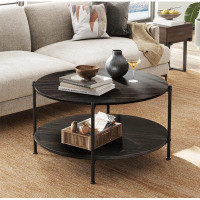 17 Stories Round Coffee Table, Living Room Table With 2-Tier Storage Shelf, Charcoal Black