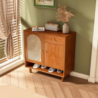 STAR BANNER Simple modern household solid wood cherry rattan woven shoe cabinet