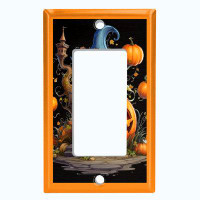 WorldAcc Metal Light Switch Plate Outlet Cover (Halloween Spooky Tree House Pumpkin - Single Rocker)