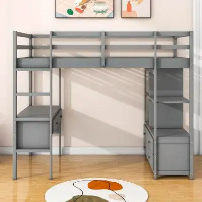 Harriet Bee Giselher Twin Size 5 Drawers Loft Bed with Built-in-Desk and Shelves by Harriet Bee
