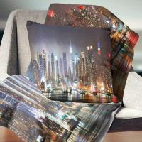 East Urban Home Cityscape Lit NYC Manhattan Skyline Pillow