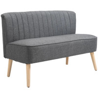 MODERN 2 SEAT SOFA FOR BEDROOM, UPHOLSTERED TWO SEATER COUCH WITH RUBBER WOOD LEGS, LIGHT GREY