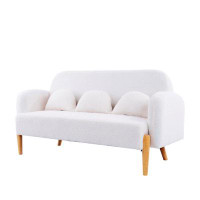 Wrought Studio 59.1" Teddy Velvet Beige Two-Seater Sofa With Three Lumbar Pillows