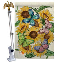 Breeze Decor Butterflies On Sunflower - Impressions Decorative Aluminum Pole & Bracket House Flag Set HS104093-BO-02