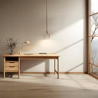 Recon Furniture 47.24" Burlywood Rectangular Solid Wood Desk,2-drawer