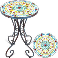Bungalow Rose Patio Table and Plant Stand, Outdoor Side Table for Patio with 14" Ceramic Tile Top