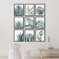 SIGNLEADER Green Pastel Succulent Plants Botanical Mixed Media Modern Art Framed On Paper 9 Pieces Print