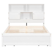 GZMWON Platform Bed With Storage Headboard, Charging Station And 4 Drawers