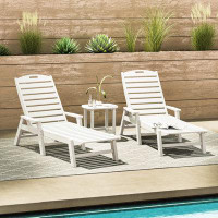 POLYWOOD® Nautical 3-Piece Chaise Lounge with Arms Set with South Beach 18" Side Table
