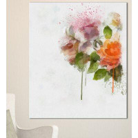 Design Art 'Pink and Orange Roses on White' Painting Print on Wrapped Canvas