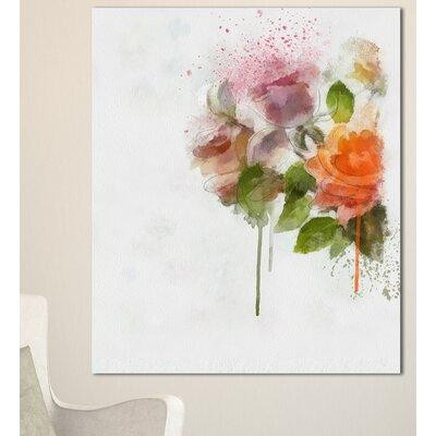 Design Art 'Pink and Orange Roses on White' Painting Print on Wrapped Canvas in Arts & Collectibles