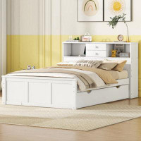Wenty Wood Pltaform Bed With Win Size Trundle, 3 Drawers, Upper Shelves And A Set Of USB Ports & Sockets,
