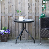 Wrought Studio Outdoor Side Table Round End Table with Tempered Glass Top Black