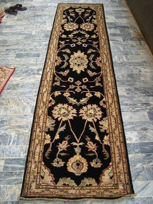 Exclusive Afghan Chobi Zeiglar Black Vegetable Dyed Ghazni Wool Hand Knotted Rectangle Runner Rug (10.3 x 2.7)' Canada Preview