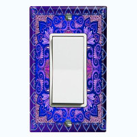 WorldAcc Metal Light Switch Plate Outlet Cover (Bright Purple Elegant Flower Circle Tile   - Single Toggle)