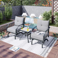 Red Barrel Studio 3 Pcs Patio Bistro Set Outdoor Conversation Furniture Metal Frame Armchair With Cushion & Square Coffe