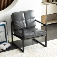17 Stories Light Grey Pu Leather Leisure Black Metal Frame Recliner Chair For Living Room And Bedroom Furniture