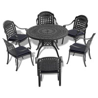 Bloomsbury Market 5-Piece Set Of Cast Aluminum Patio Furniture With Black Frame And Seat Cushions In Random Colors