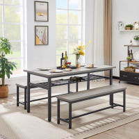 17 Stories Oversized Dining Table Set For 6, 3-Piece Kitchen Table With 2 Benches, Dining Room Table Set For Home Kitche