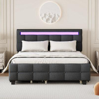 Ivy Bronx Queen Size Bed with LED Frame,  Twin XL Size Trundle and 2 drawers