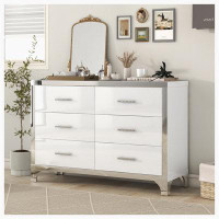 Latitude Run® Elegant High Gloss Dresser with Metal Handle,Mirrored Storage Cabinet