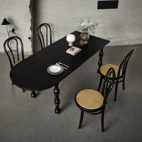 Canora Grey 78.74" Black Solid Wood Half-circle Dining Table