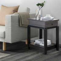 Wrought Studio Wooden Chairside Table With Bottom Shelf, Distressed Grey And Black