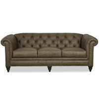 Coja Ulrika 88'' Genuine Leather Rolled Arms Chesterfield CAL117 Compliant Sofa