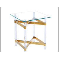 MR Gold Stainless Steel With Acrylic Frame Clear Glass Top End Table CS-1197-1 WQLY322-W1727128685