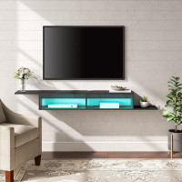 Wrought Studio Black Floating Entertainment Centre With 16-Colours Lights, Floating TV Stand Storage Shelf