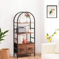 17 Stories 4 Tier Arched Bookshelf with Drawers