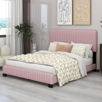 Ebern Designs Queen Size Upholstered Platform Bed,No Box Spring Needed, Velvet Fabric