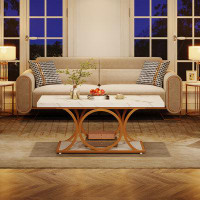 Mercer41 47 Inches Rectangle Coffee Table with Geometric Metal Legs