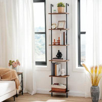 17 Stories DIY Ladder Shelf, 6-Tier Wooden Wall Mounted Bookshelf, Narrow Bookcase, Display Shelf, Storage Rack, Plant S