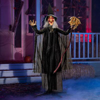 The Holiday Aisle® 72" Halloween Animated Standing Talking Witch Decorations With LED Eyes And Sound Activation Hallowee